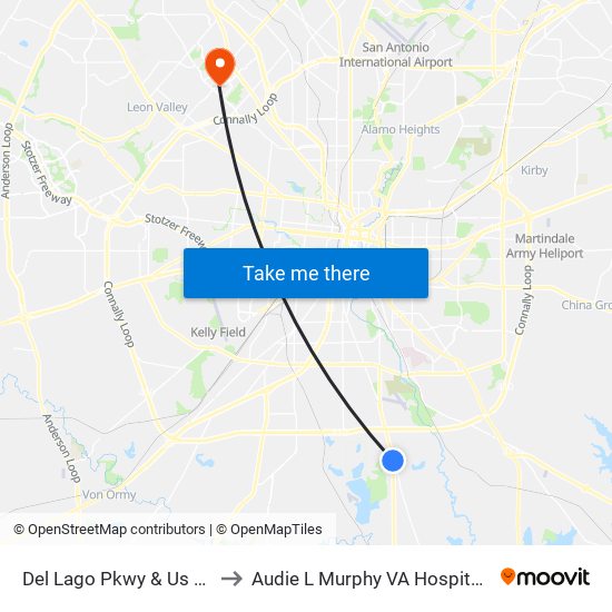 Del Lago Pkwy & Us Hwy 281 to Audie L Murphy VA Hospital STVHCS map