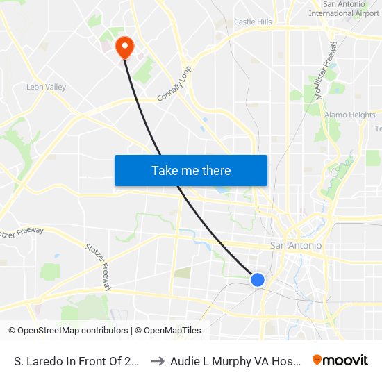 S. Laredo In Front Of 2001 (Brazos) to Audie L Murphy VA Hospital STVHCS map