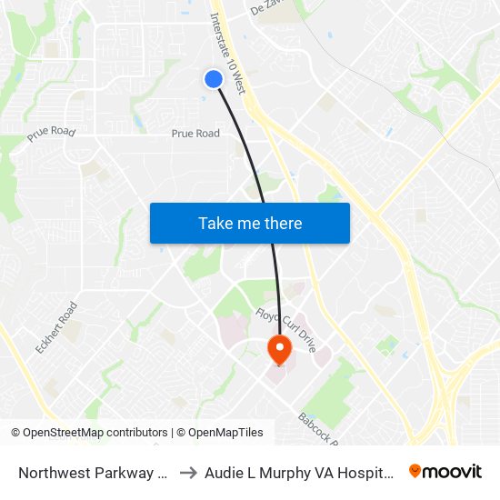 Northwest Parkway & Silicon to Audie L Murphy VA Hospital STVHCS map