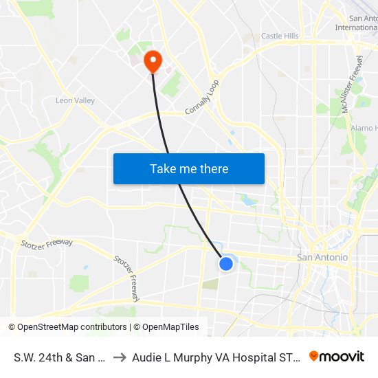 S.W. 24th & San Luis to Audie L Murphy VA Hospital STVHCS map