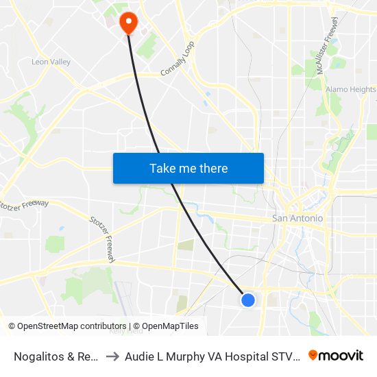 Nogalitos & Recio to Audie L Murphy VA Hospital STVHCS map