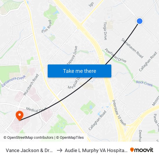 Vance Jackson & Dreamland to Audie L Murphy VA Hospital STVHCS map