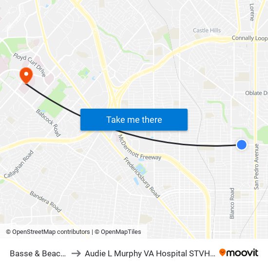 Basse & Beacon to Audie L Murphy VA Hospital STVHCS map