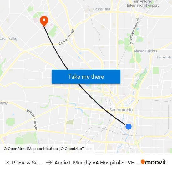 S. Presa & Sadie to Audie L Murphy VA Hospital STVHCS map