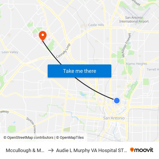 Mccullough & Myrtle to Audie L Murphy VA Hospital STVHCS map
