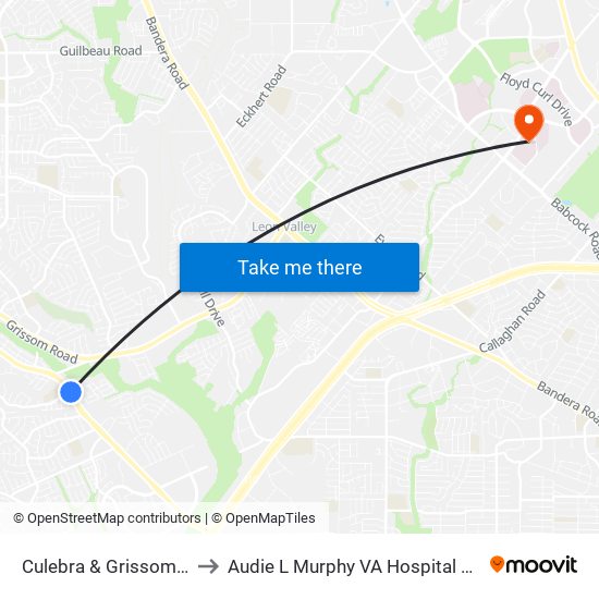 Culebra & Grissom Pass to Audie L Murphy VA Hospital STVHCS map