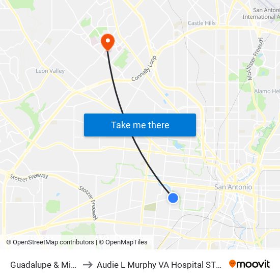 Guadalupe & Minter to Audie L Murphy VA Hospital STVHCS map