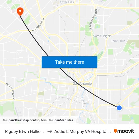 Rigsby Btwn Hallie & Elgin to Audie L Murphy VA Hospital STVHCS map