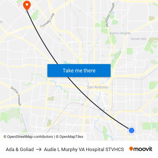 Ada & Goliad to Audie L Murphy VA Hospital STVHCS map