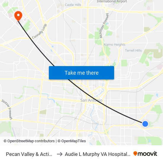 Pecan Valley & Action Lane to Audie L Murphy VA Hospital STVHCS map