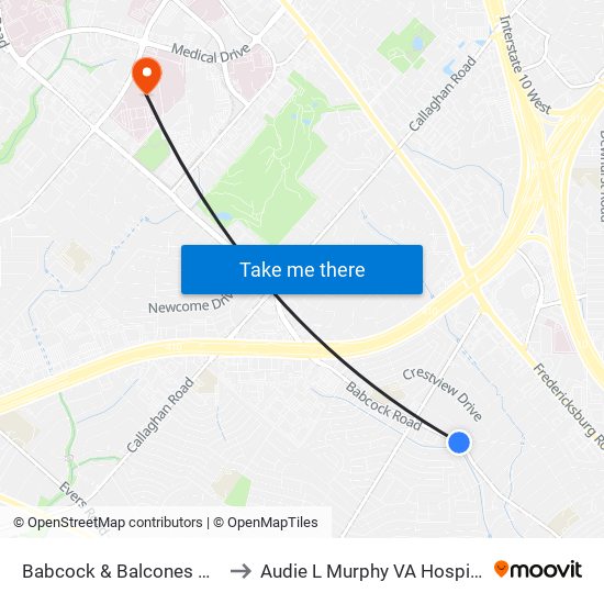 Babcock & Balcones Heights Rd. to Audie L Murphy VA Hospital STVHCS map