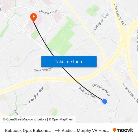 Babcock Opp. Balcones Heights Rd. to Audie L Murphy VA Hospital STVHCS map