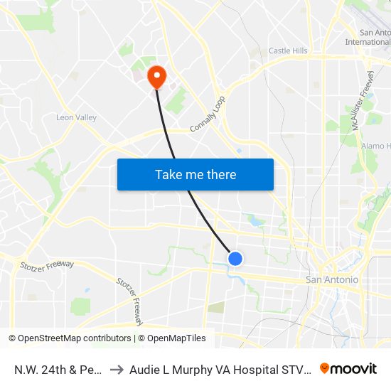 N.W. 24th & Perez to Audie L Murphy VA Hospital STVHCS map