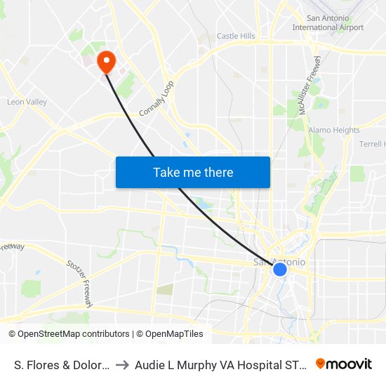 S. Flores & Dolorosa to Audie L Murphy VA Hospital STVHCS map