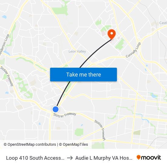 Loop 410 South Access Rd & Sh 151 to Audie L Murphy VA Hospital STVHCS map