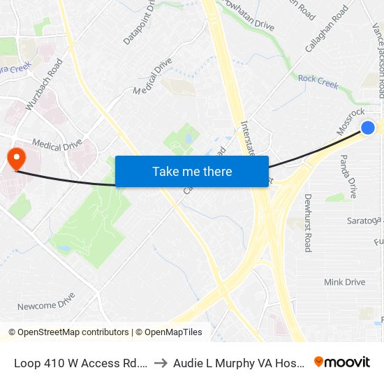 Loop 410 W Access Rd. & Vance Jac to Audie L Murphy VA Hospital STVHCS map