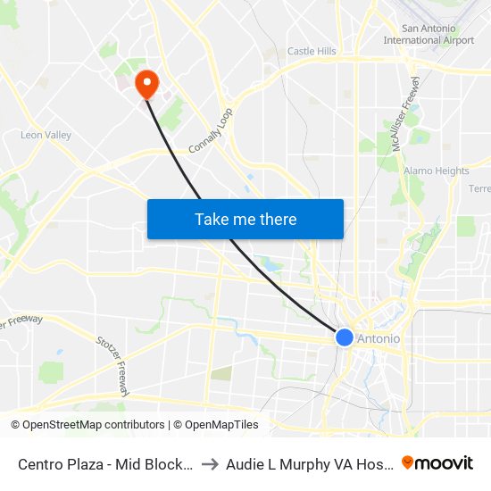 Centro Plaza - Mid Block East (Stop D) to Audie L Murphy VA Hospital STVHCS map