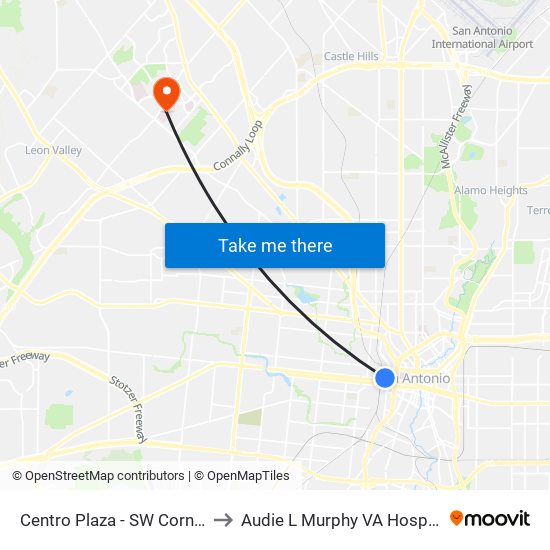 Centro Plaza - SW Corner (Stop A) to Audie L Murphy VA Hospital STVHCS map
