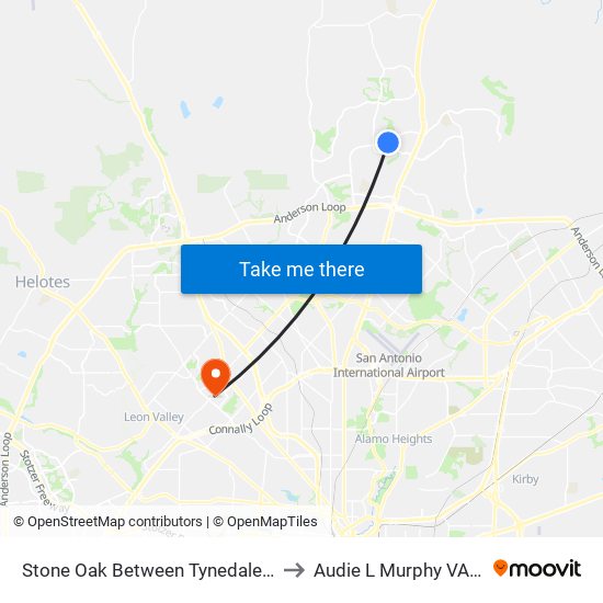 Stone Oak Between Tynedale Trace & Andrews Garden to Audie L Murphy VA Hospital STVHCS map