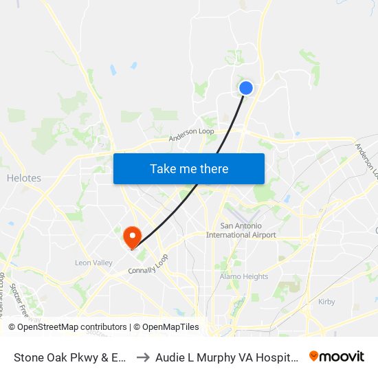 Stone Oak Pkwy & Estate Hill to Audie L Murphy VA Hospital STVHCS map