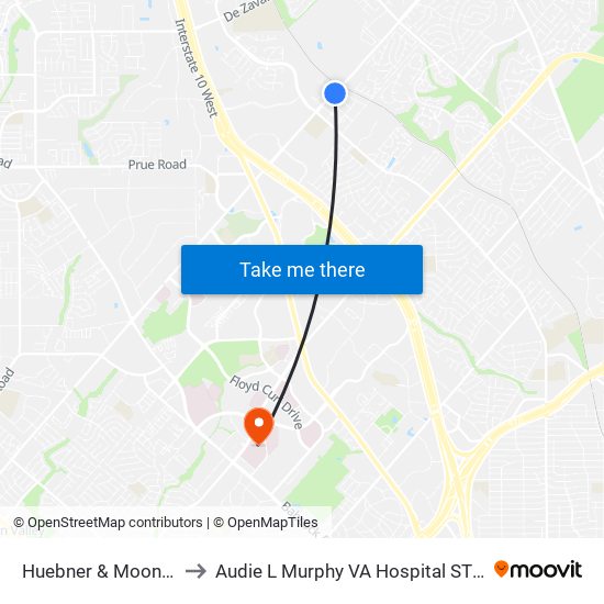 Huebner & Moonlight to Audie L Murphy VA Hospital STVHCS map