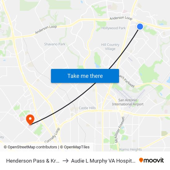 Henderson Pass & Krugerrand to Audie L Murphy VA Hospital STVHCS map