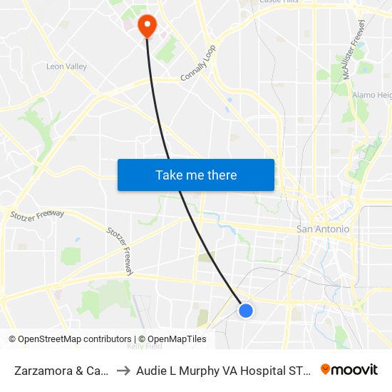 Zarzamora & Carroll to Audie L Murphy VA Hospital STVHCS map