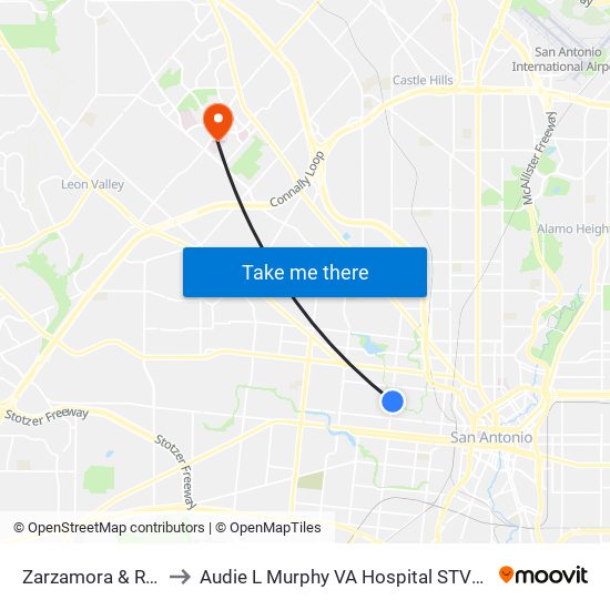 Zarzamora & Ruiz to Audie L Murphy VA Hospital STVHCS map