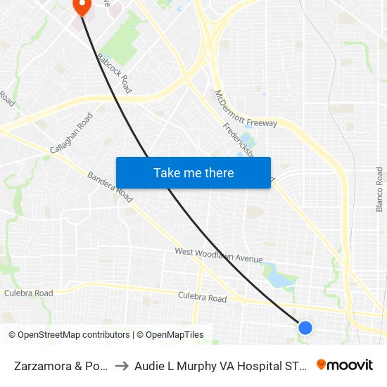 Zarzamora & Poplar to Audie L Murphy VA Hospital STVHCS map