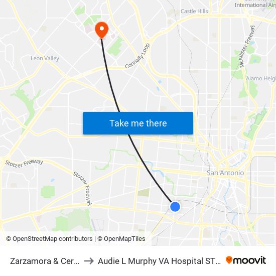 Zarzamora & Ceralvo to Audie L Murphy VA Hospital STVHCS map