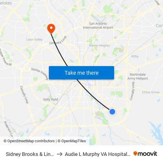 Sidney Brooks & Lindbergh to Audie L Murphy VA Hospital STVHCS map