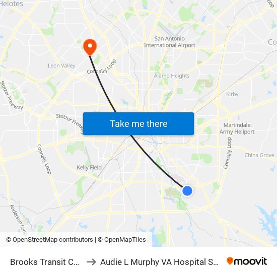 Brooks Transit Center to Audie L Murphy VA Hospital STVHCS map