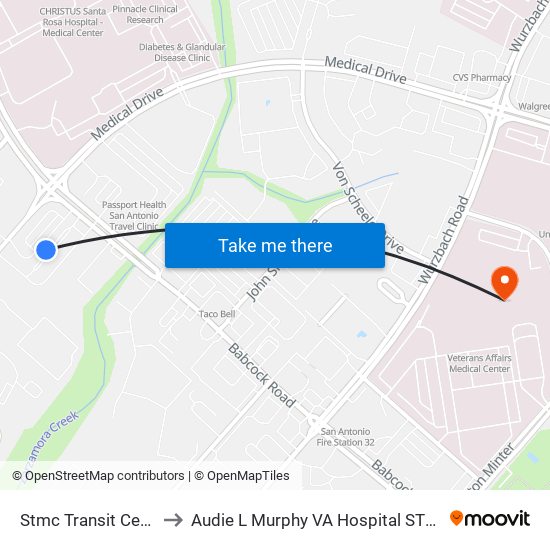 Stmc Transit Center to Audie L Murphy VA Hospital STVHCS map