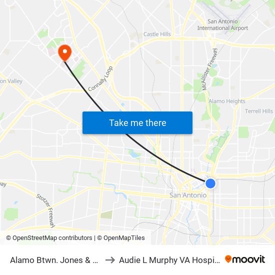 Alamo Btwn. Jones & 10th Street to Audie L Murphy VA Hospital STVHCS map