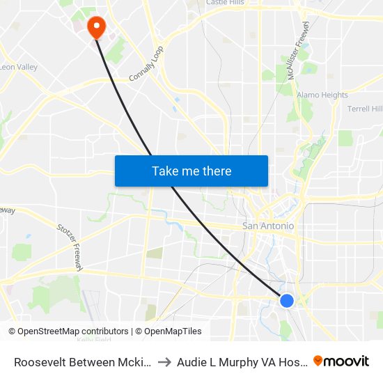 Roosevelt Between Mckinley & Wilkens to Audie L Murphy VA Hospital STVHCS map