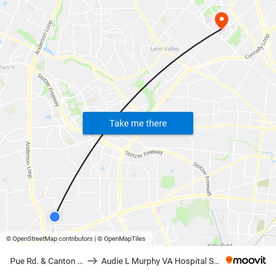 Pue Rd. & Canton Field to Audie L Murphy VA Hospital STVHCS map