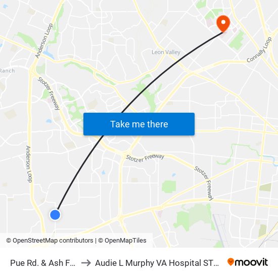 Pue Rd. & Ash Field to Audie L Murphy VA Hospital STVHCS map