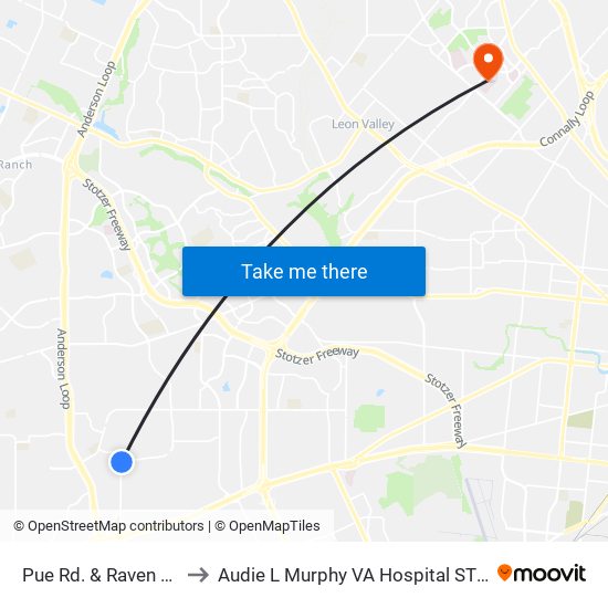 Pue Rd. & Raven Field to Audie L Murphy VA Hospital STVHCS map