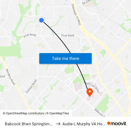 Babcock Btwn Springtime & Sunset Haven to Audie L Murphy VA Hospital STVHCS map