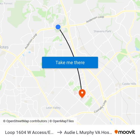 Loop 1604 W Access/Entr. La Cantera to Audie L Murphy VA Hospital STVHCS map