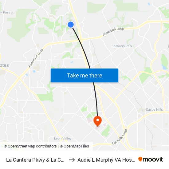 La Cantera Pkwy & La Cantera Terrace to Audie L Murphy VA Hospital STVHCS map