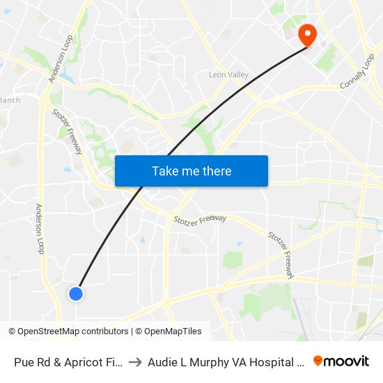 Pue Rd & Apricot Field Dr to Audie L Murphy VA Hospital STVHCS map