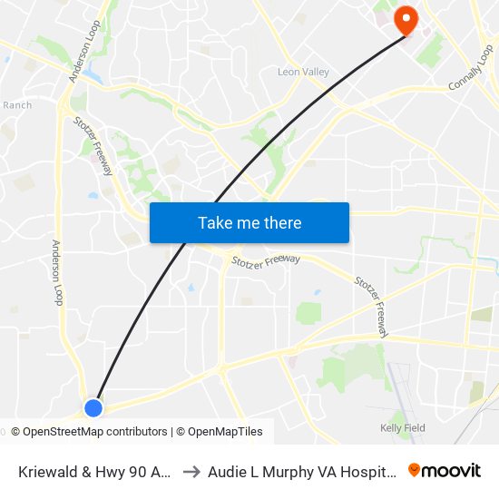 Kriewald & Hwy 90 Access Rd to Audie L Murphy VA Hospital STVHCS map