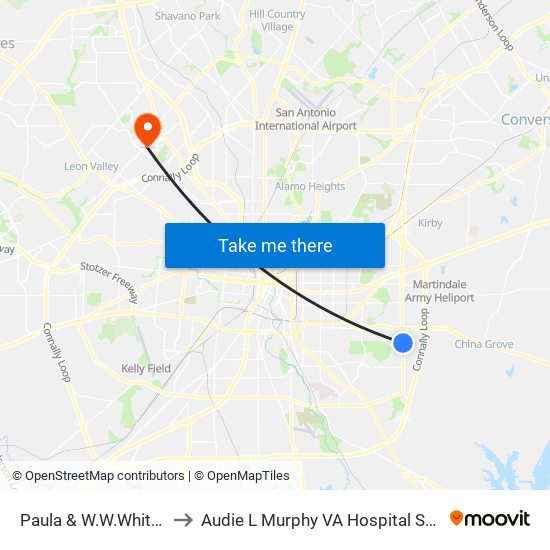 Paula & W.W.White Rd. to Audie L Murphy VA Hospital STVHCS map