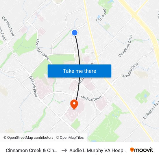 Cinnamon Creek & Cinnamon Trail to Audie L Murphy VA Hospital STVHCS map