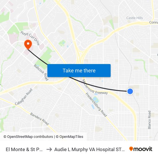El Monte & St Paula to Audie L Murphy VA Hospital STVHCS map