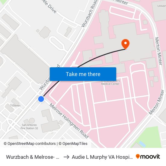 Wurzbach & Melrose- Holmgreen to Audie L Murphy VA Hospital STVHCS map