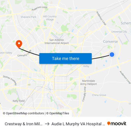 Crestway & Iron Mill Creek to Audie L Murphy VA Hospital STVHCS map