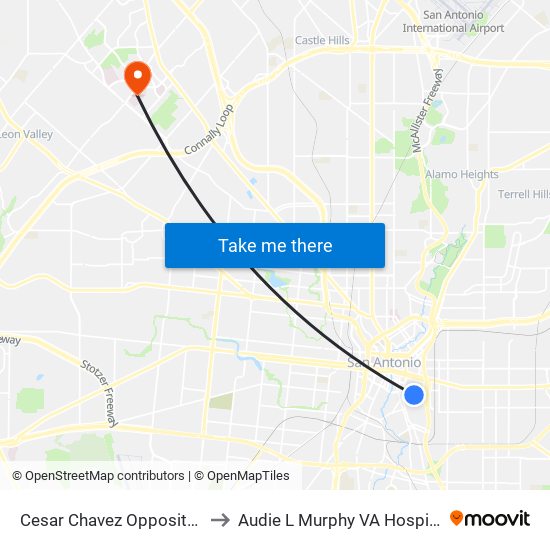 Cesar Chavez Opposite Indianola to Audie L Murphy VA Hospital STVHCS map