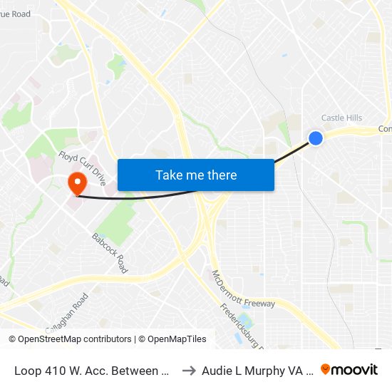 Loop 410 W. Acc. Between Honeysuckle & West Ave. to Audie L Murphy VA Hospital STVHCS map